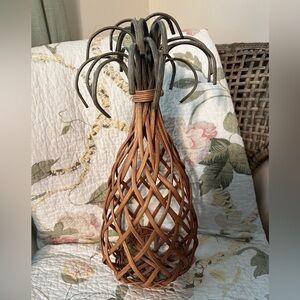 Vintage, open woven wicker pineapple